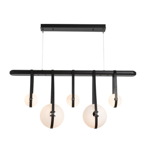 Hubbardton Forge - 131046-LED-STND-10-27-LK-WD-GG0701 - Derby Linear 5-Light LED Pendant - Derby - Black