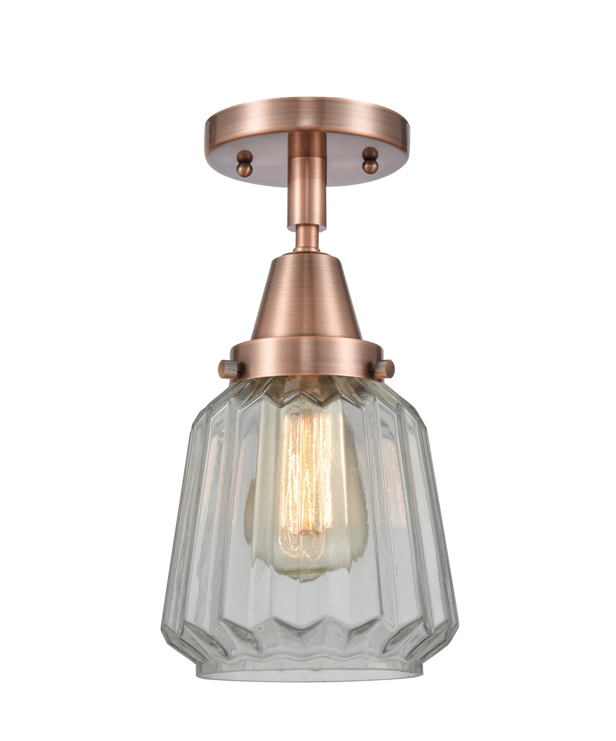 Innovations - 447-1C-AC-G142 - One Light Flush Mount - Caden - Antique Copper