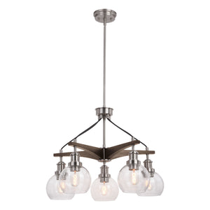 Vaxcel - H0256 - Five Light Chandelier - Avondale - Satin Nickel and Dark Sycamore