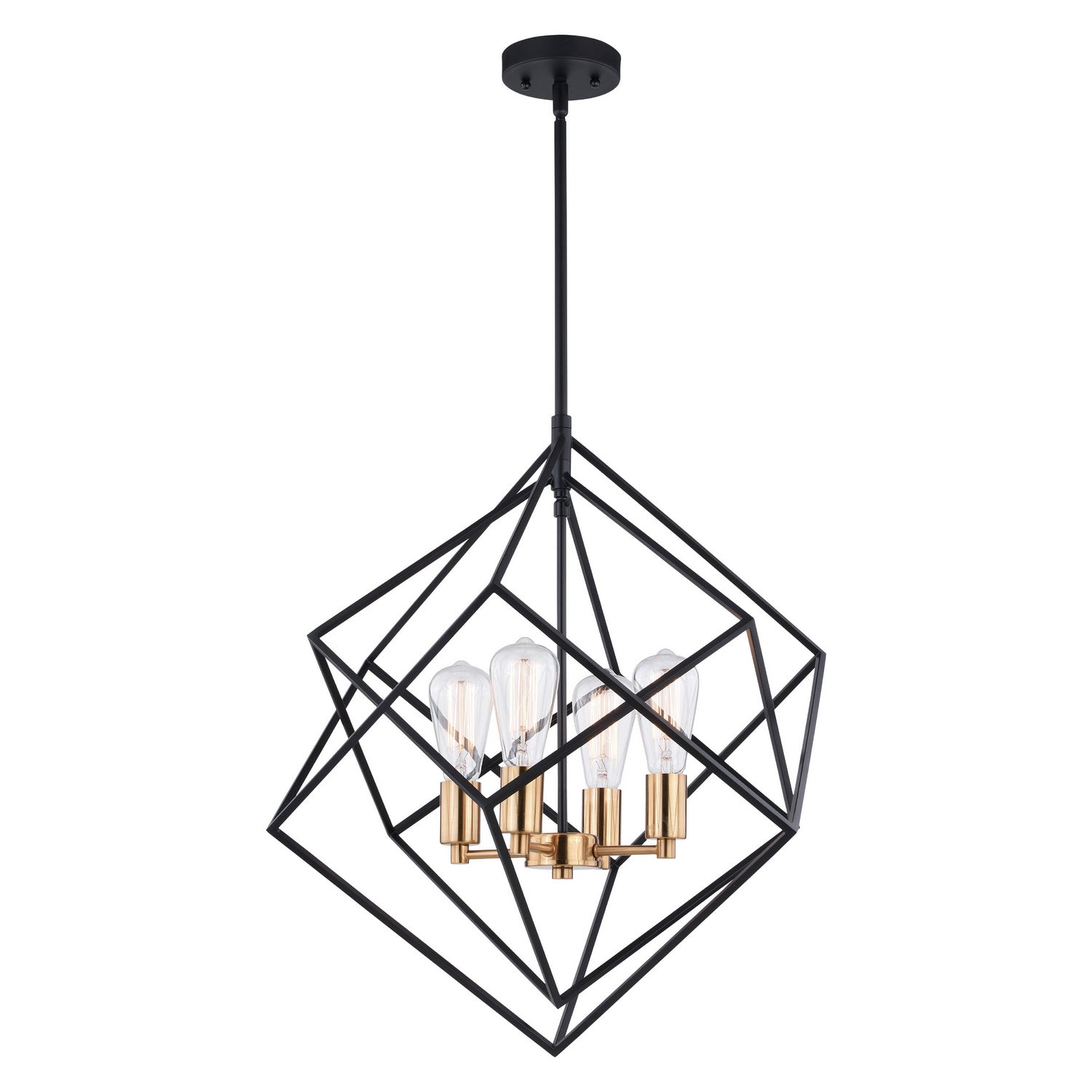 Vaxcel - P0307 - Four Light Pendant - Rad - Black and Natural Brass