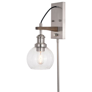 Vaxcel - W0373 - One Light Wall Sconce - Avondale - Satin Nickel and Dark Sycamore