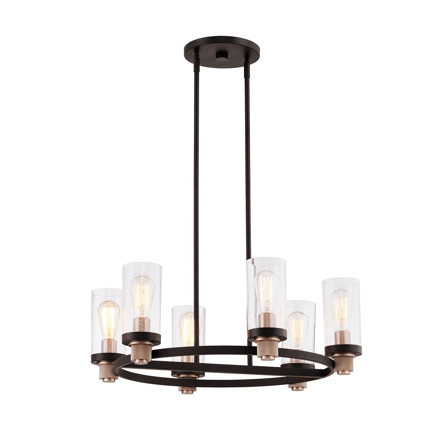 Justice Designs - FSN-4363-SEED-MBBR - Six Light Chandelier - Fusion - Matte Black w/ Brass