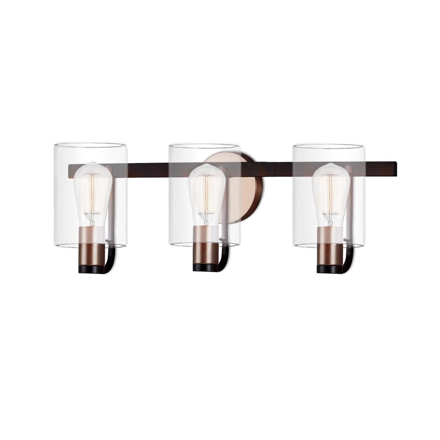 Justice Designs - FSN-8083-CLER-MBBR - Three Light Bath Bar - Fusion - Matte Black w/ Brass