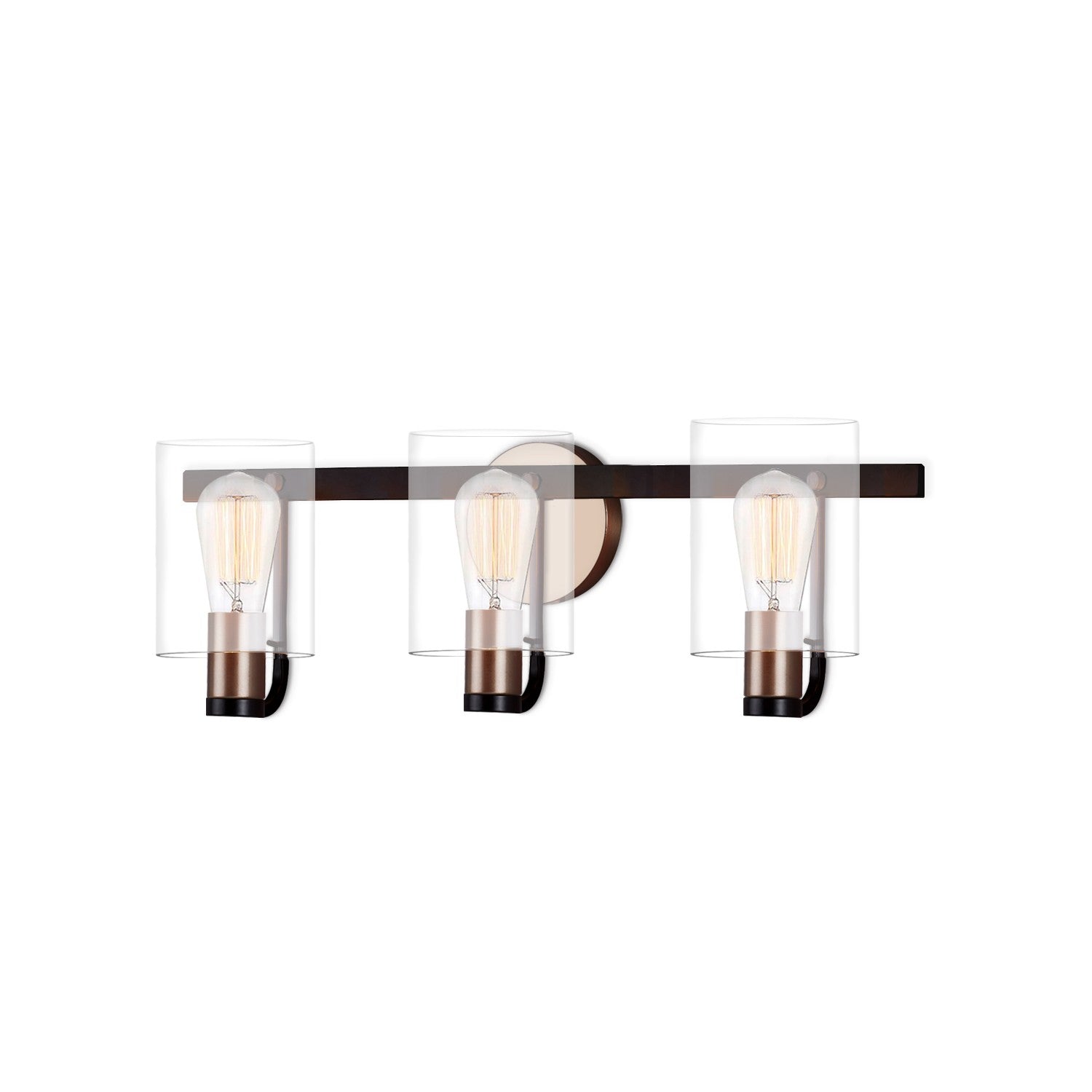 Justice Designs - FSN-8083-CLER-MBBR - Three Light Bath Bar - Fusion - Matte Black w/ Brass