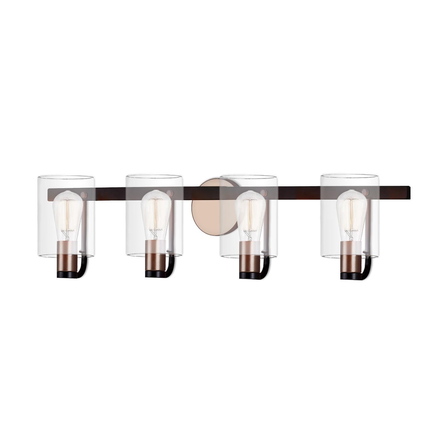 Justice Designs - FSN-8084-CLER-MBBR - Four Light Bath Bar - Fusion - Matte Black w/ Brass