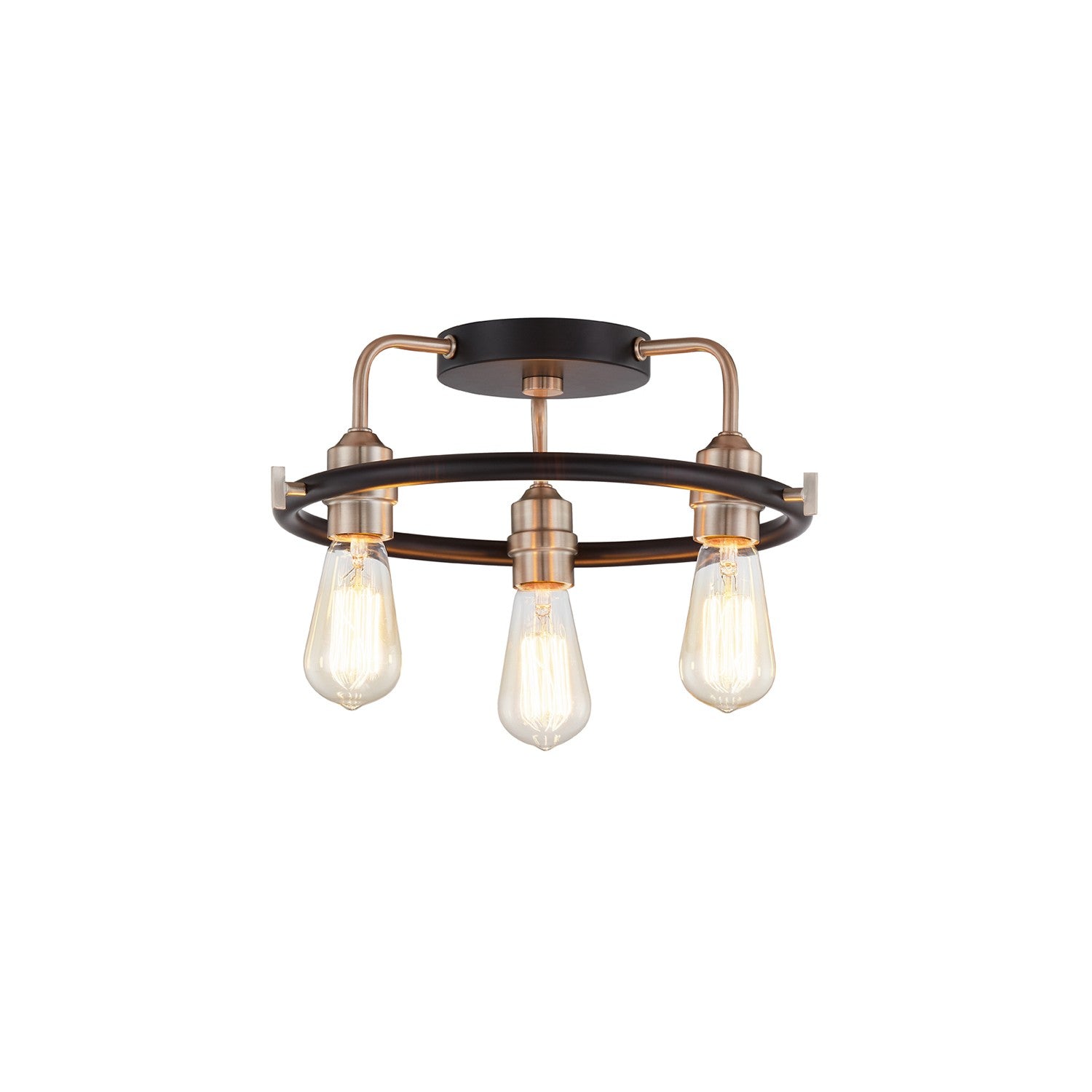 Justice Designs - NSH-4310-MBBR - Three Light Flush-Mount - Volta - Matte Black w/ Brass