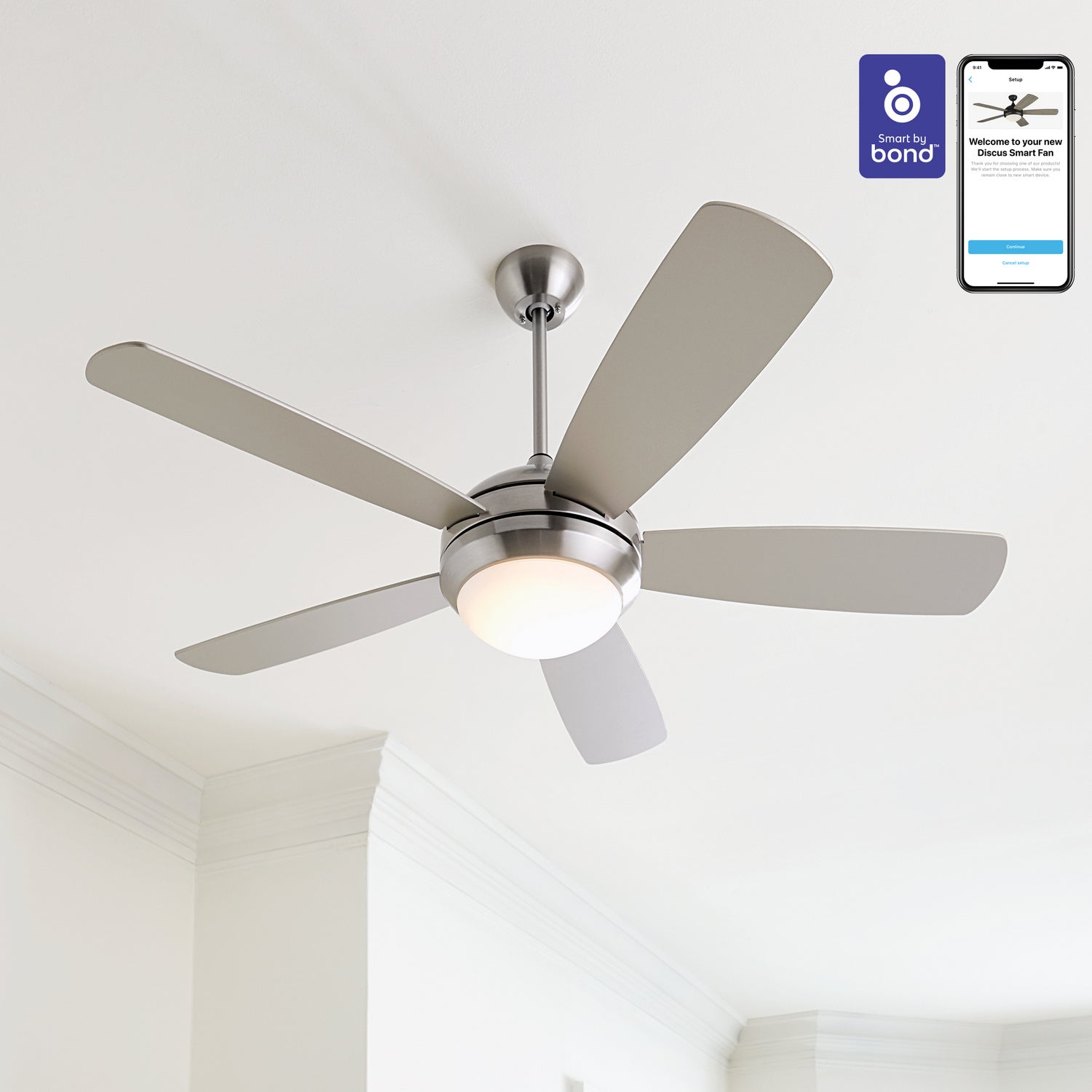 Generation Lighting. - 5DISM52BSD - 52" Ceiling Fan - Discus - Brushed Steel