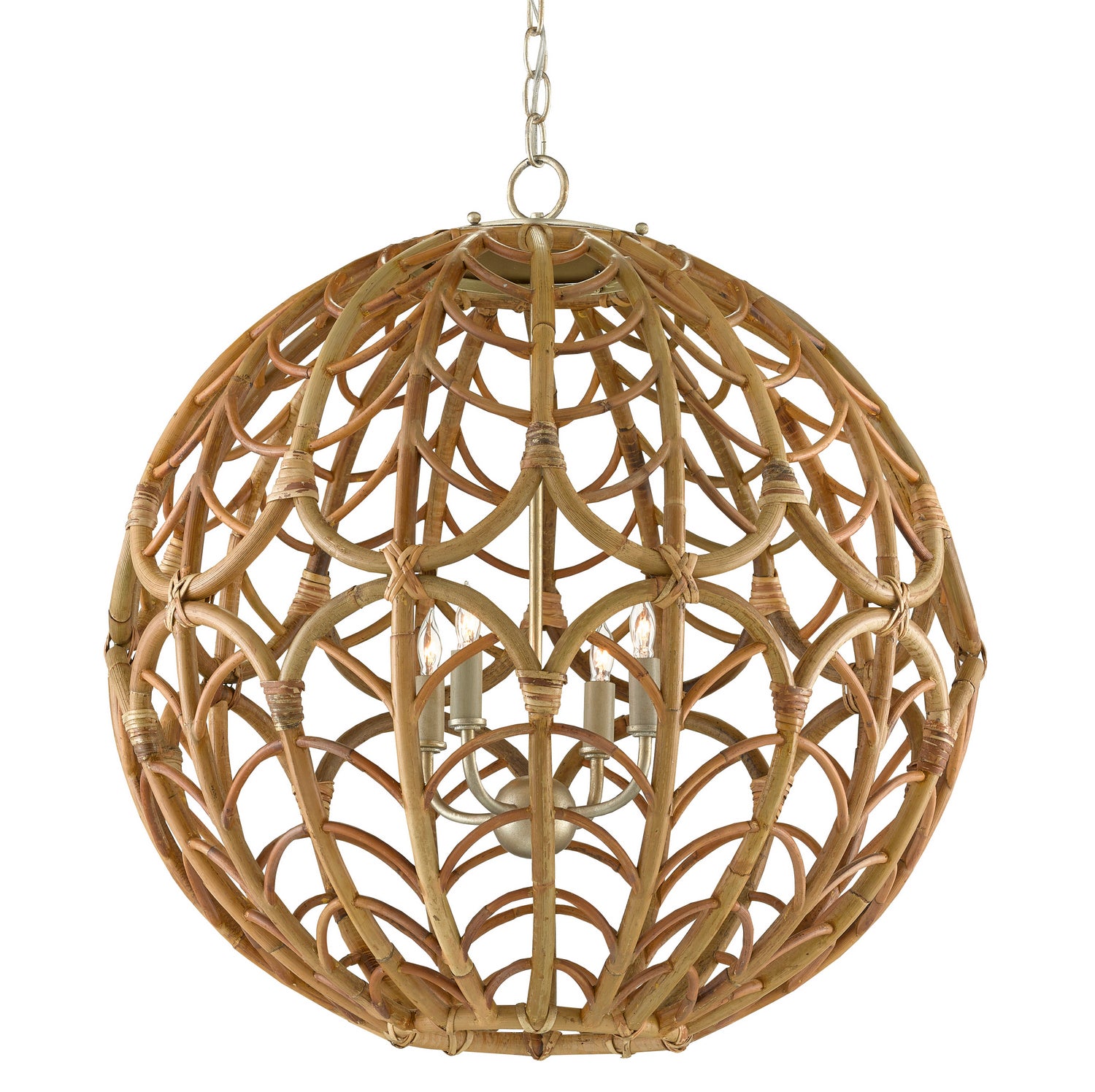 Currey and Company - 9000-0802 - Four Light Chandelier - Cape - Silver Leaf/Smokewood/Natural