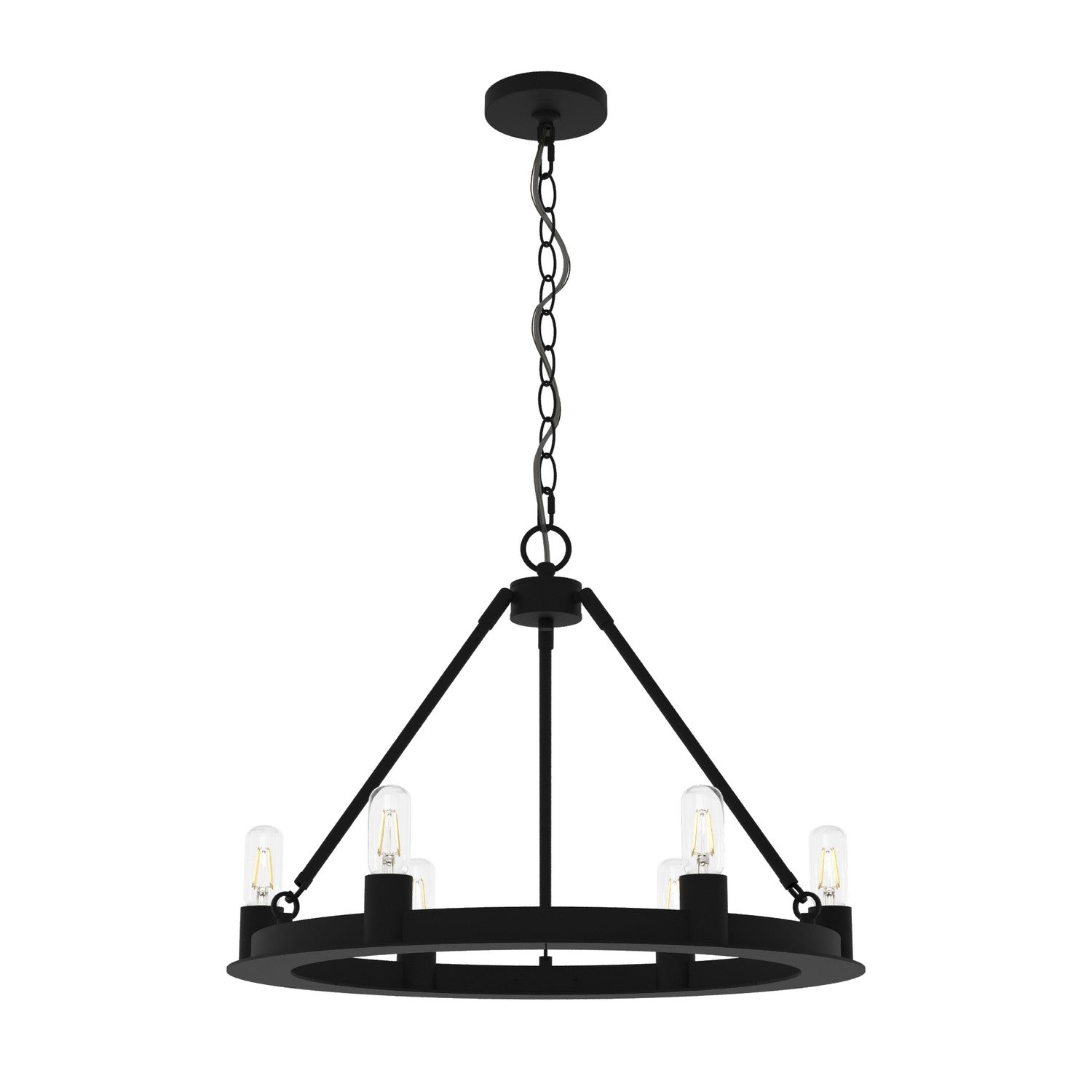 Hunter - 19033 - Six Light Chandelier - Saddlewood - Natural Black Iron