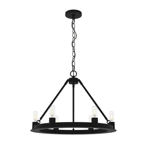 Hunter - 19033 - Six Light Chandelier - Saddlewood - Natural Black Iron