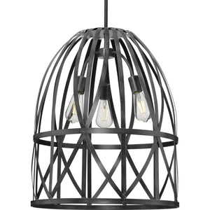 Progress Lighting - P500344-187 - Three Light Pendant - Chastain - Cerused Black Oak