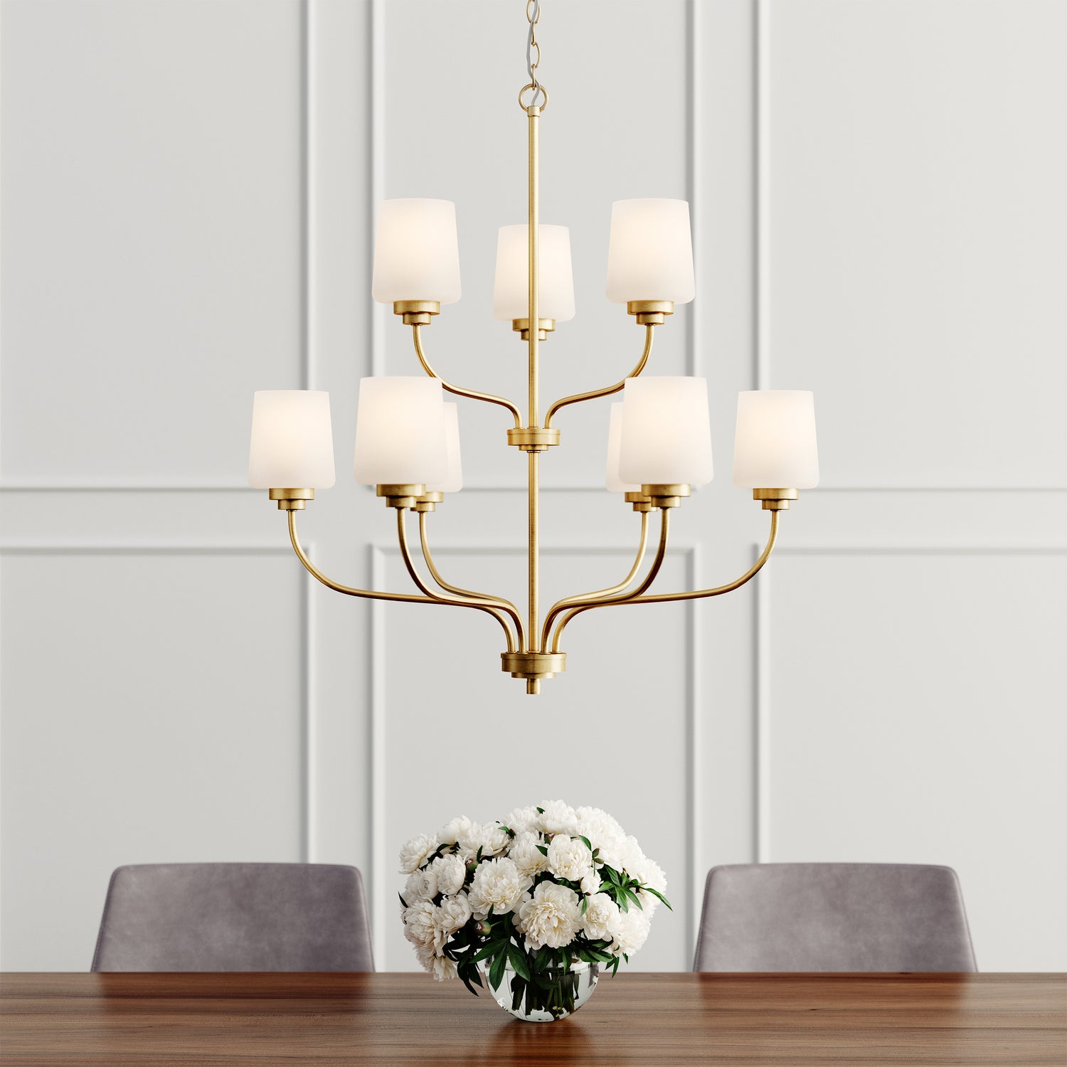 Generation Lighting. - 3102809-848 - Nine Light Chandelier - Windom - Satin Brass