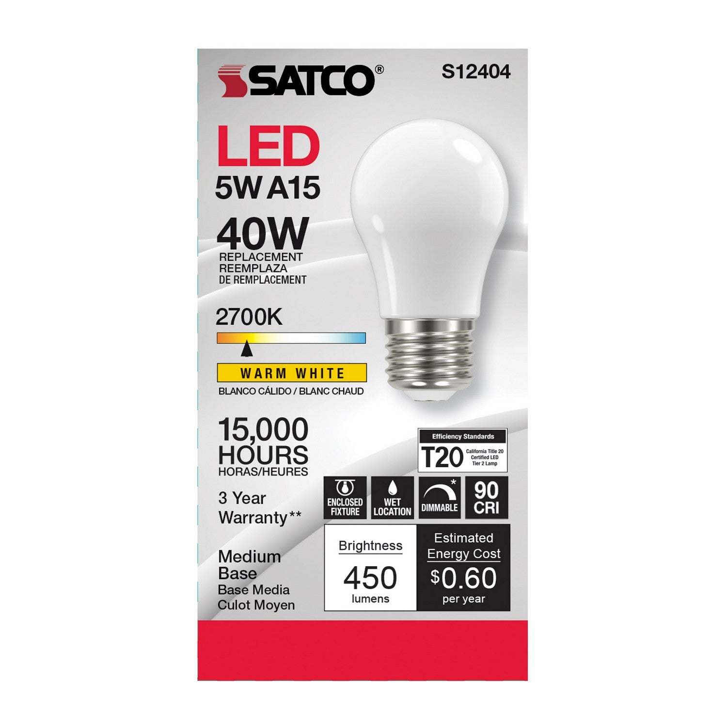 Satco - S12404 - Light Bulb - Soft White