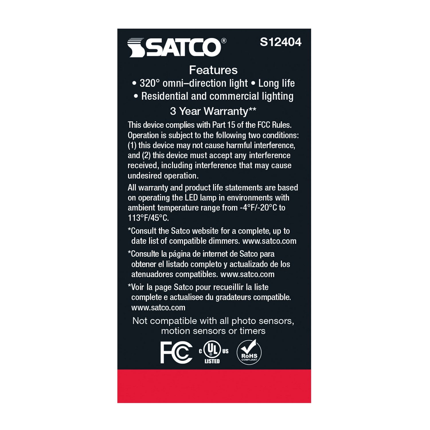 Satco - S12404 - Light Bulb - Soft White