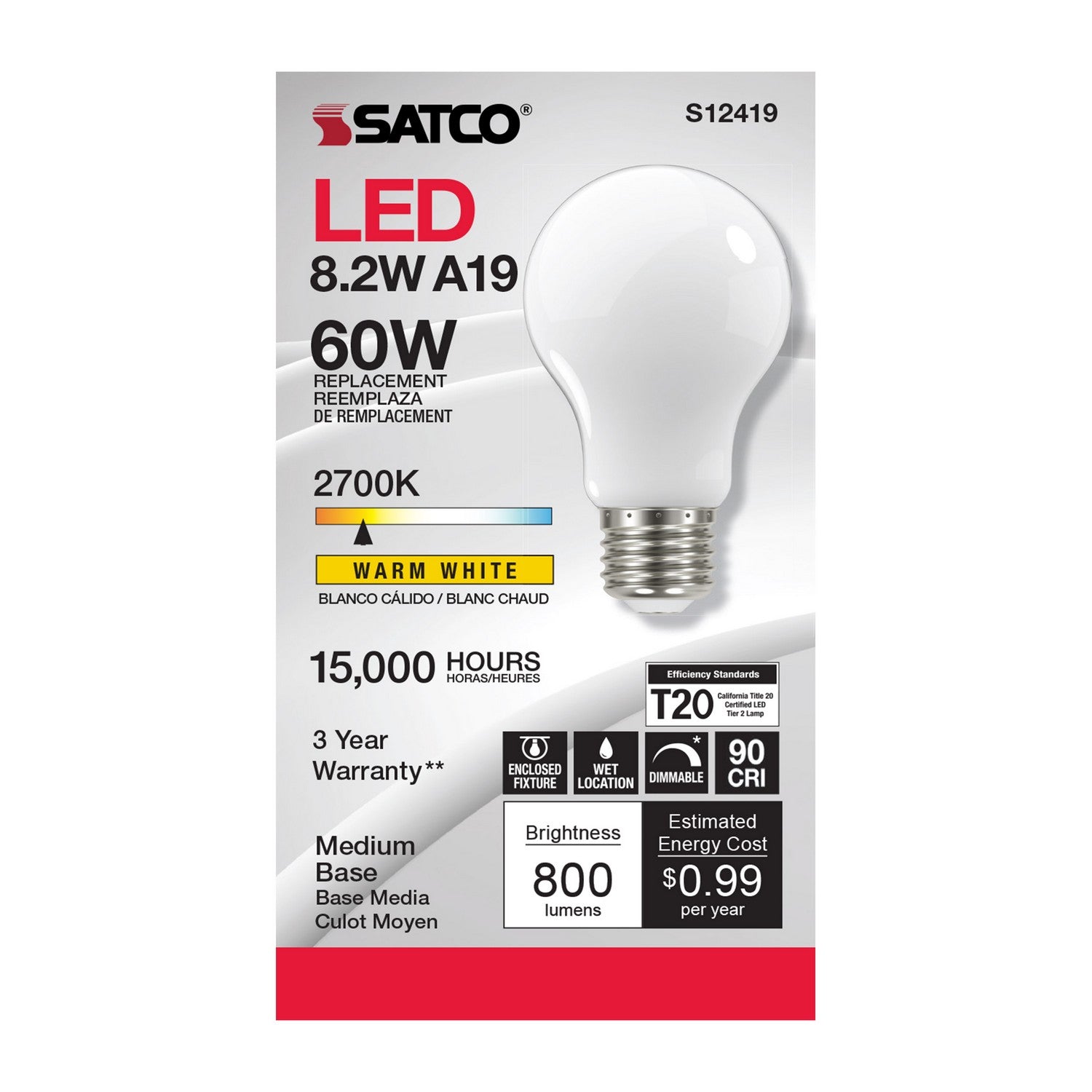 Satco - S12419 - Light Bulb - Soft White