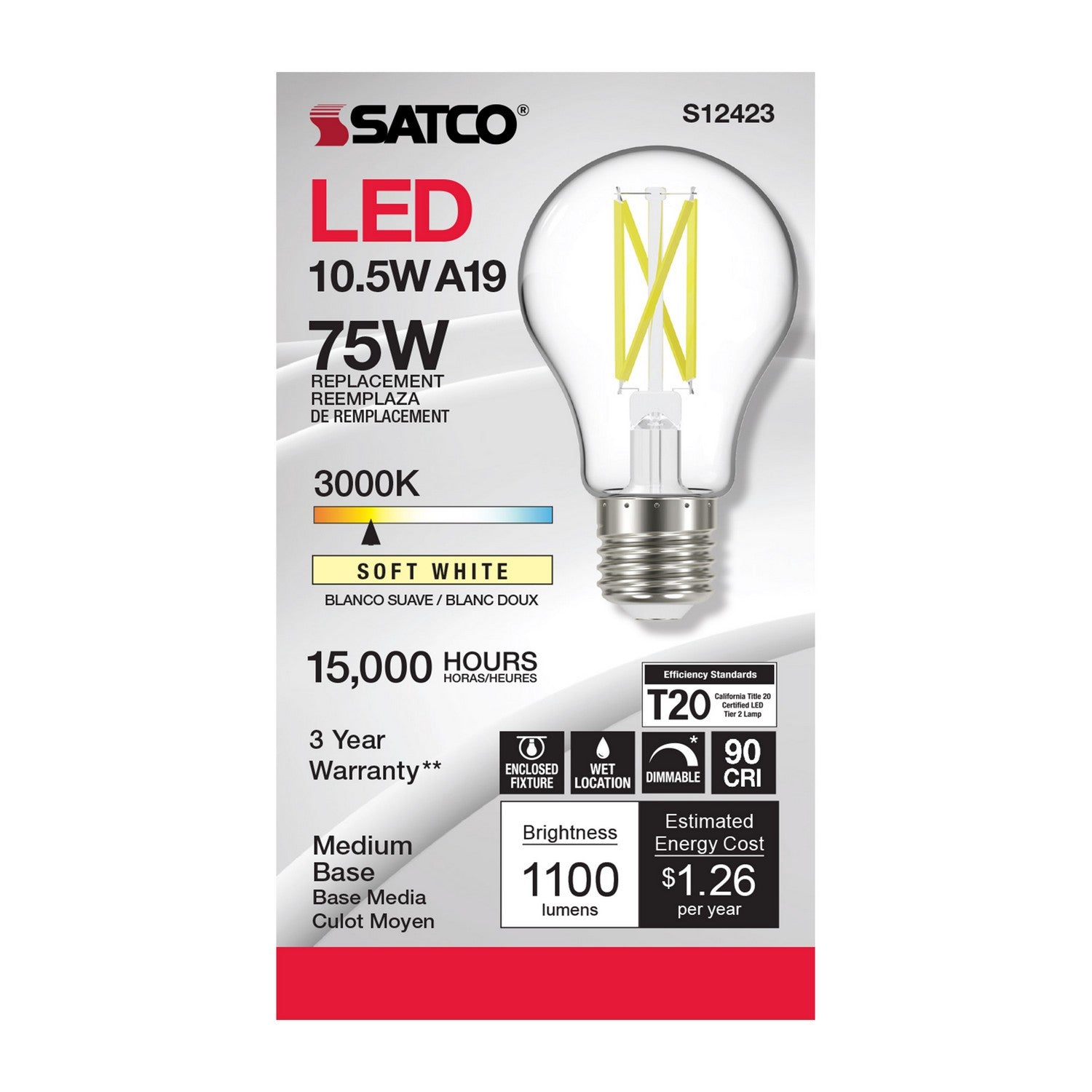 Satco - S12423 - Light Bulb - Clear