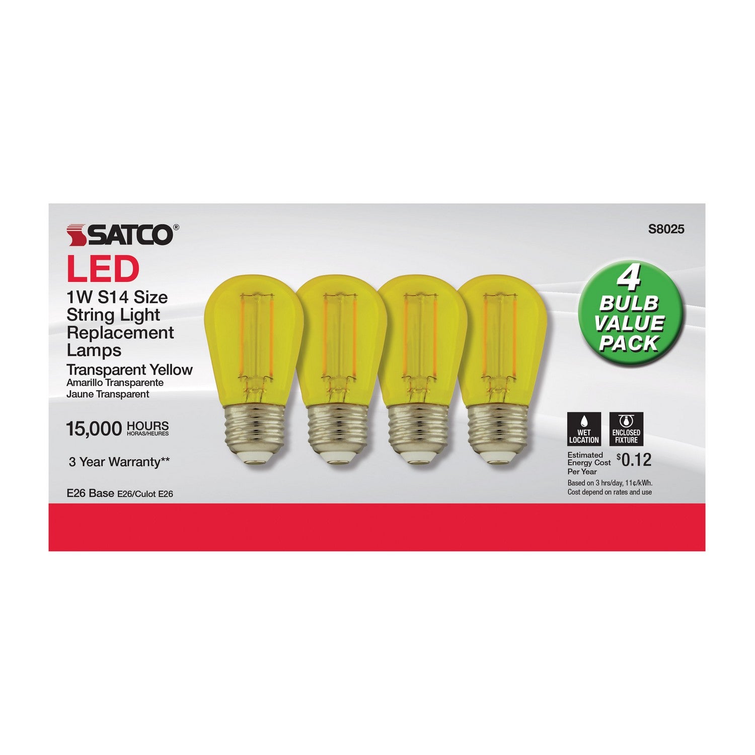 Satco - S8025 - Light Bulb - Transparent Yellow