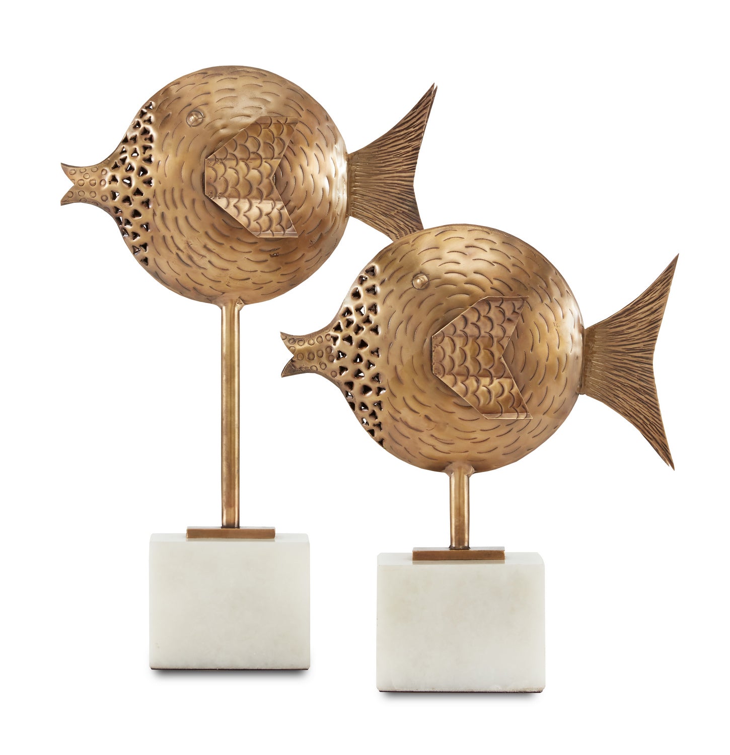 Currey and Company - 1200-0513 - Fish Set of 2 - Cici - Antique Brass/White