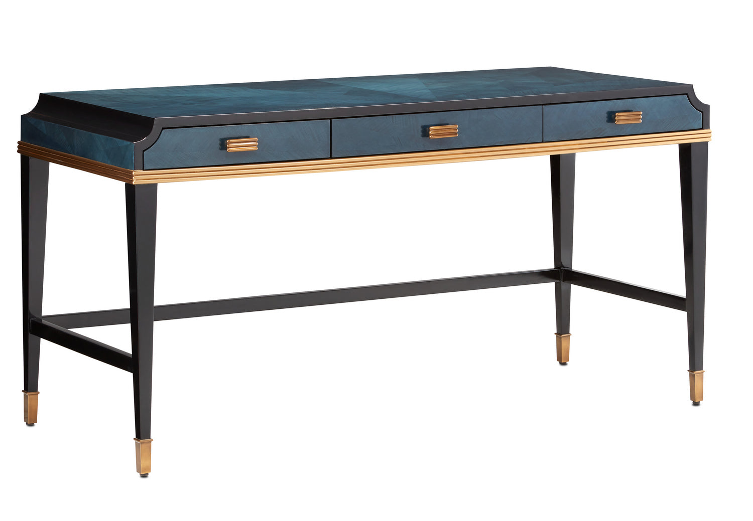 Currey and Company - 3000-0208 - Desk - Kallista - Dark Sapphire/Caviar Black/Antique Brass