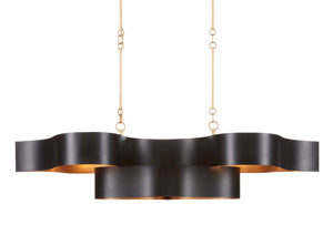 Currey and Company - 9000-0853 - Six Light Chandelier - Grand Lotus - Satin Black/Contemporary Gold Leaf