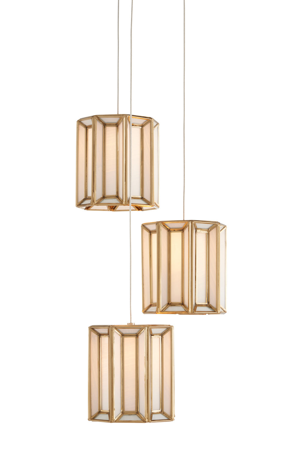 Currey and Company - 9000-0889 - Three Light Pendant - Daze - White/Antique Brass