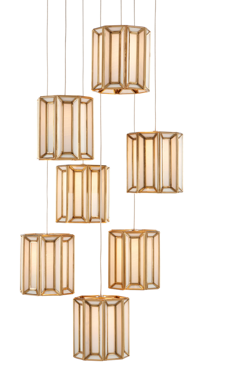 Currey and Company - 9000-0890 - Seven Light Pendant - Daze - White/Antique Brass