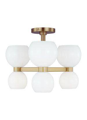 Visual Comfort Studio - KSF1036BBSMG - Six Light Semi Flush Mount - Londyn - Burnished Brass with Milk White Glass