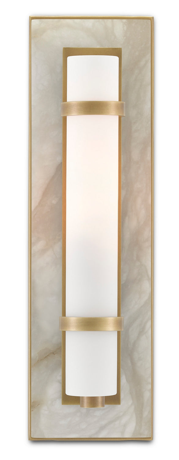 Currey and Company - 5800-0016 - One Light Wall Sconce - Bagno - Natural Alabaster/Antique Brass/Opaque/White