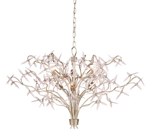 Currey and Company - 9000-0846 - Six Light Chandelier - Gloriana - Silver Granello/Pink