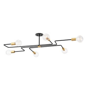 Mitzi - H488606L-AGB/TBK - Six Light Semi Flush Mount - Jena - Aged Brass/Textured Black Combo