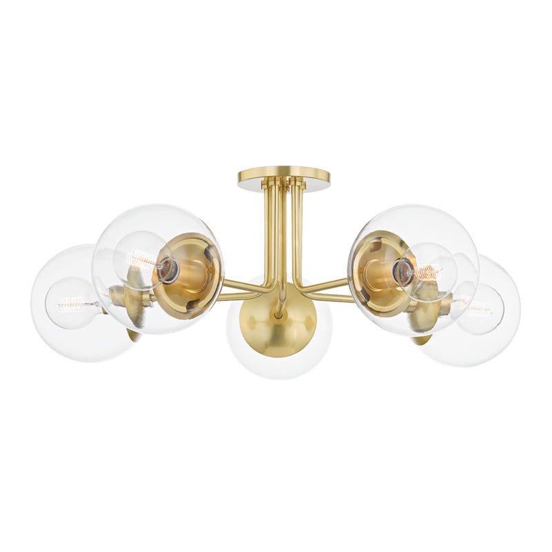 Mitzi - H503605-AGB - Five Light Semi Flush Mount - Meadow - Aged Brass