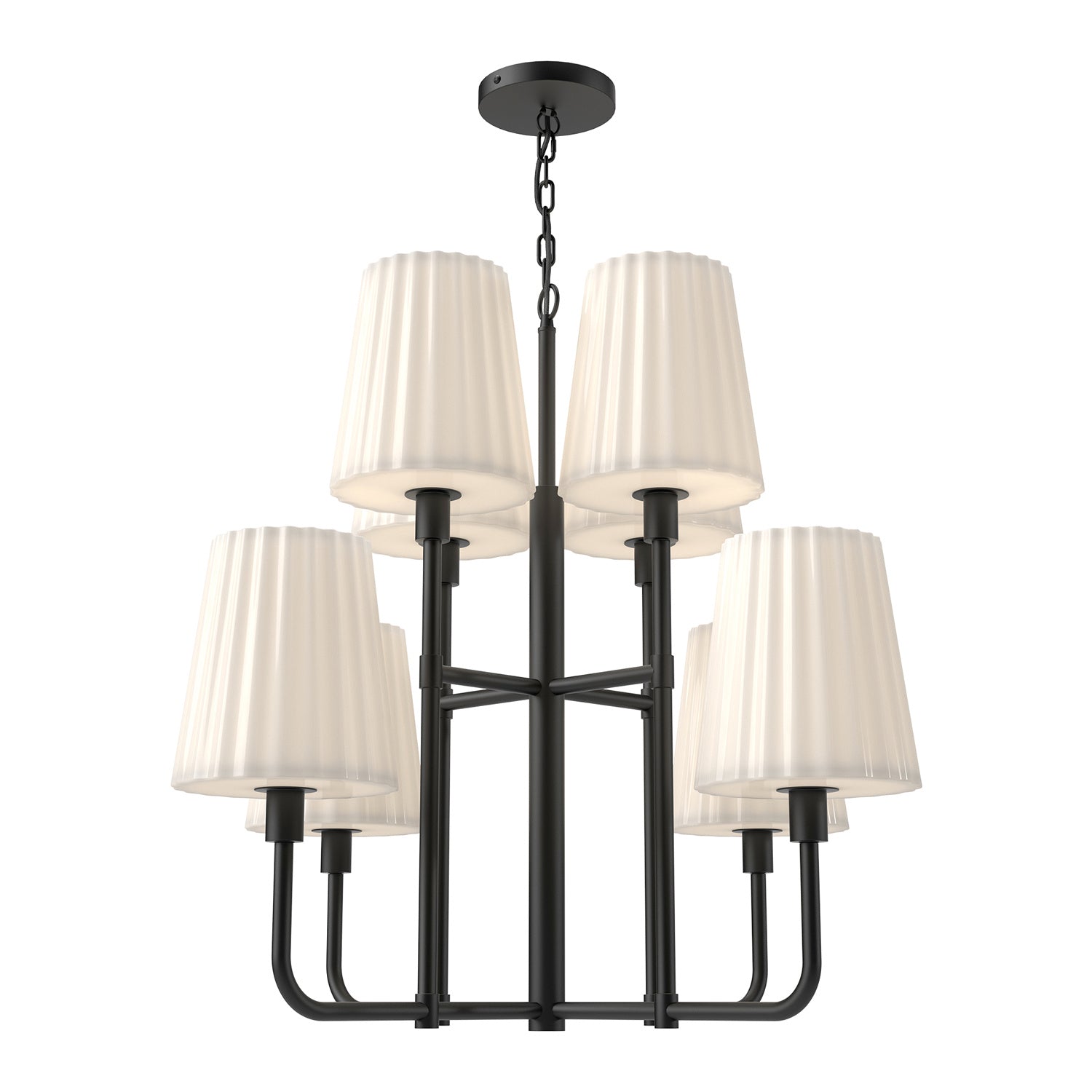 Alora - CH628830MBOP - Eight Light Chandelier - Plisse - Matte Black/Opal Matte Glass