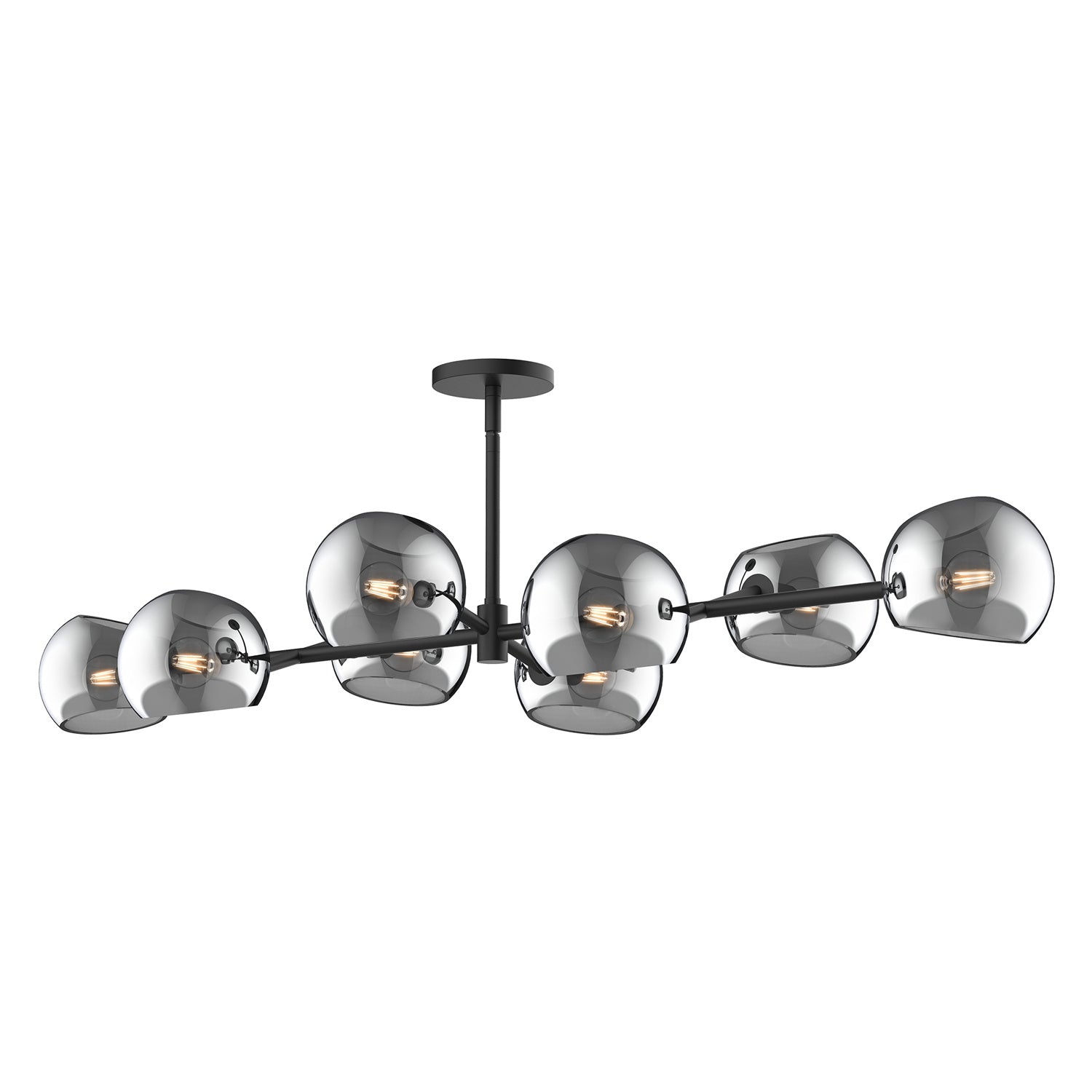 Alora - LP548848MBSM - Eight Light Linear Pendant - Willow - Matte Black/Smoked Solid Glass