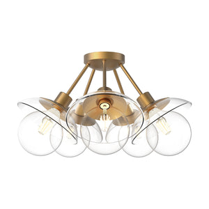 Alora - SF517220AGCL - Five Light Semi-Flush Mount - Francesca - Aged Gold/Clear Glass