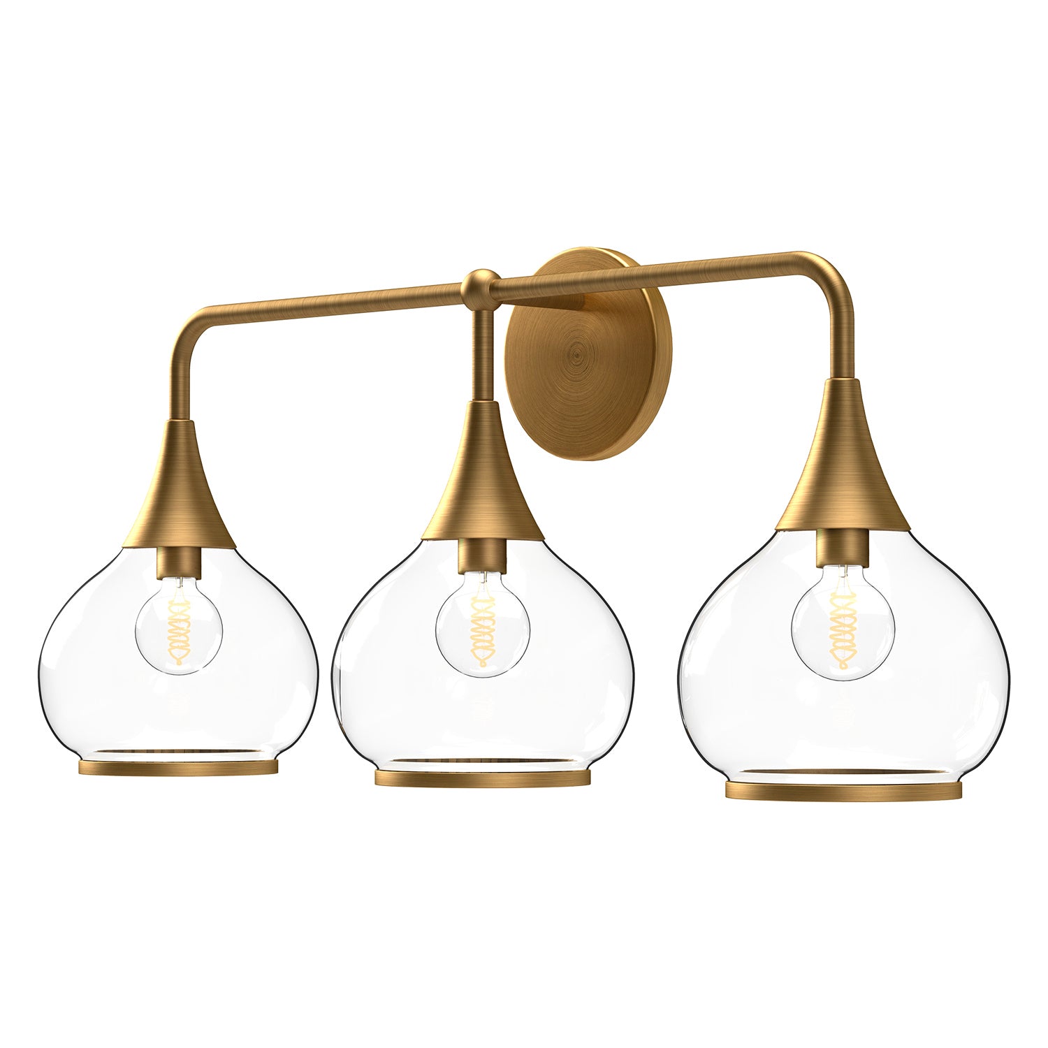 Alora - VL524326AGCL - Three Light Bathroom Fixtures - Hazel - Aged Gold/Clear Glass