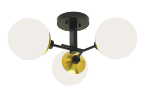 Norwell Lighting - 5675-PB-OP - Three Light Semi Flush Mount - Triple Play - Matte Black With Polished Brass