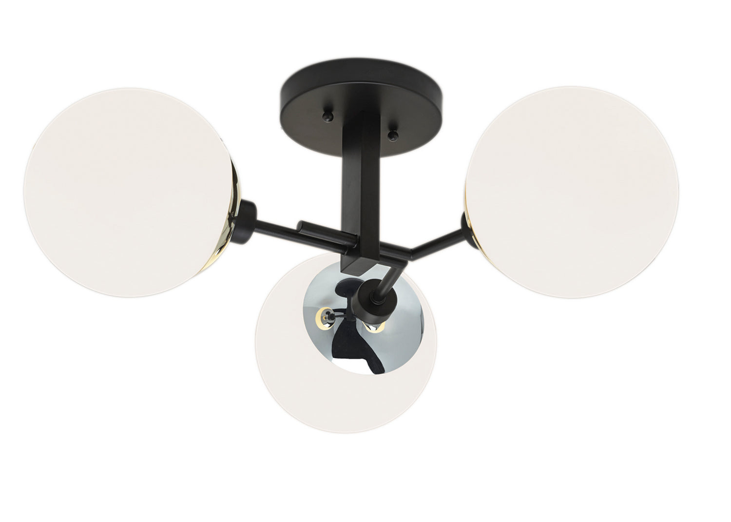 Norwell Lighting - 5675-PN-OP - Three Light Semi Flush Mount - Triple Play - Matte Black With Polished Nickel