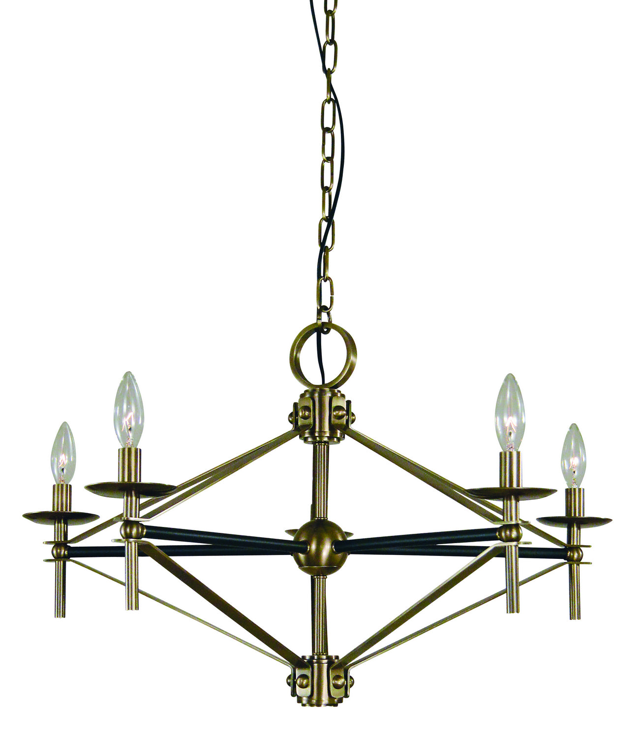 Framburg - L1025 AB/MBLACK - Five Light Chandelier - Fleurette - Antique Brass with Matte Black Accents