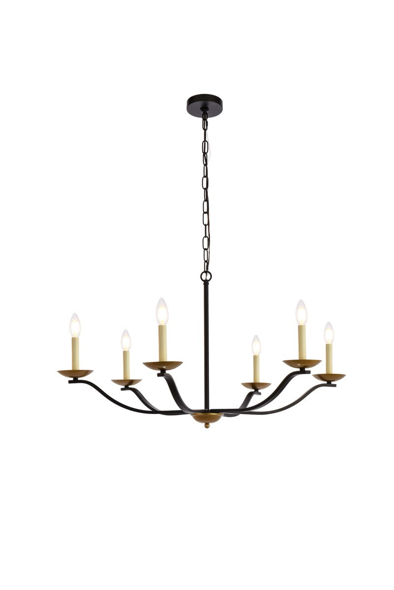 Elegant Lighting - LD641D36BRK - Six Light Pendant - Trey - Black And Brass