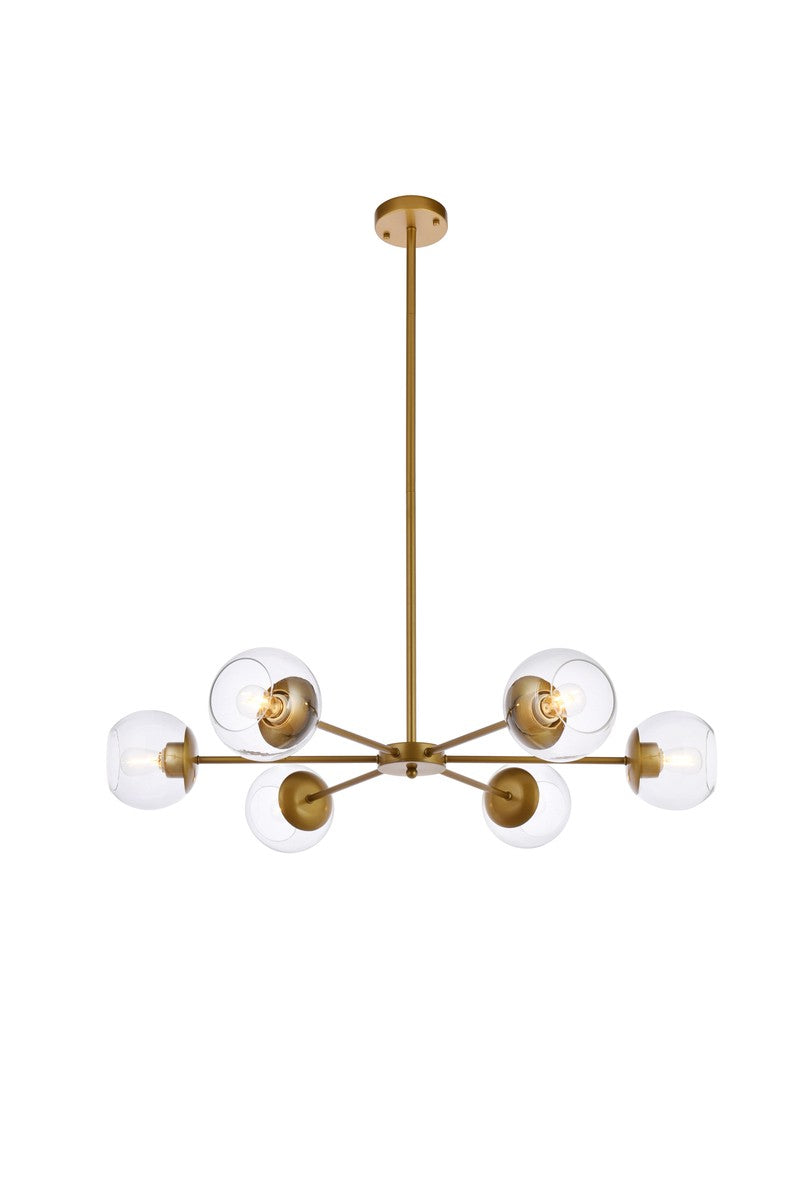 Elegant Lighting - LD642D36BR - Six Light Pendant - Briggs - Brass And Clear