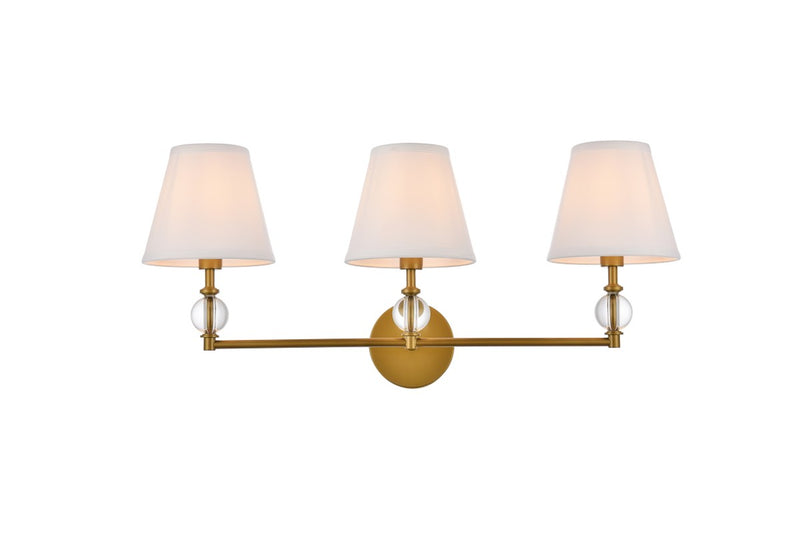 Elegant Lighting - LD7023W24BR - Three Light Bath - Bethany - Brass and White Fabric Shade