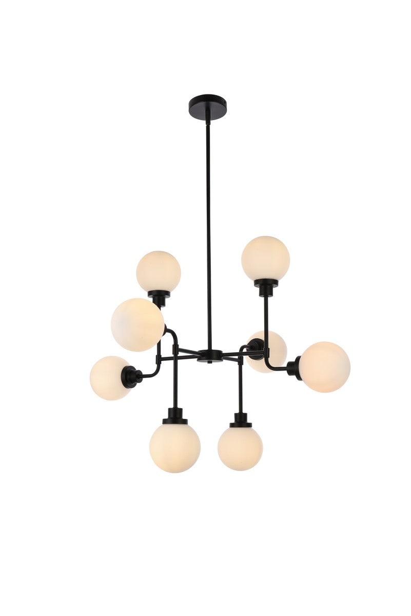 Elegant Lighting - LD7038D36BK - Eight Light Pendant - Hanson - Black And Frosted Shade