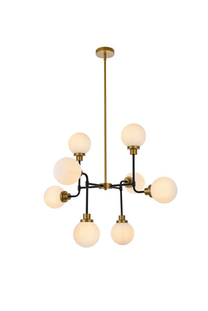 Elegant Lighting - LD7038D36BRB - Eight Light Pendant - Hanson - Black And Brass And Frosted Shade