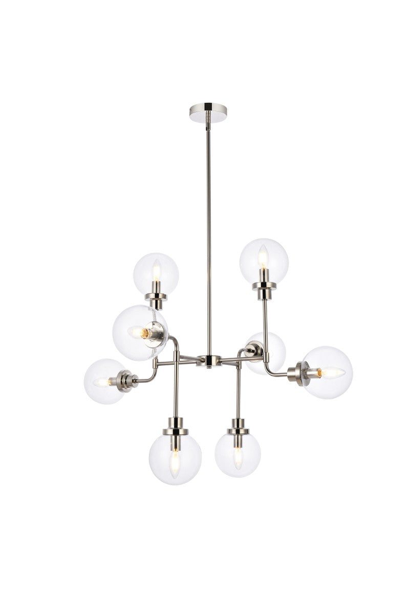 Elegant Lighting - LD7039D36PN - Eight Light Pendant - Hanson - Polished Nickel And Clear Shade