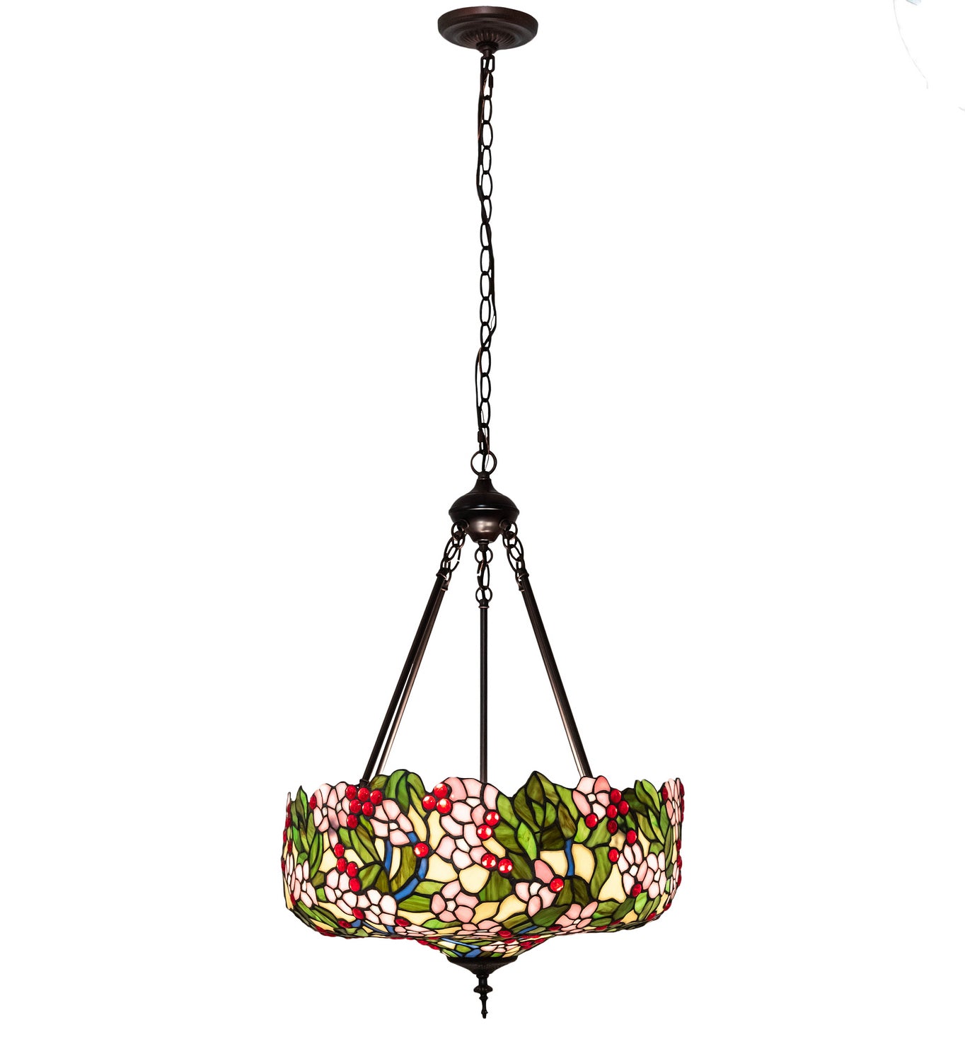 Meyda Tiffany - 232776 - Three Light Pendant - Tiffany Cherry Blossom - Mahogany Bronze