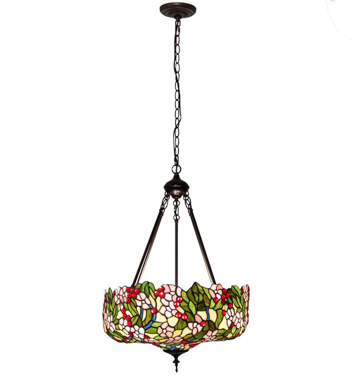 Meyda Tiffany - 232776 - Three Light Pendant - Tiffany Cherry Blossom - Mahogany Bronze