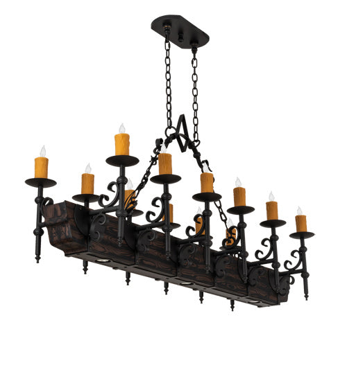 Meyda Tiffany - 234824 - 12 Light Chandelier - Tudor - Wrought Iron/Wood Grain