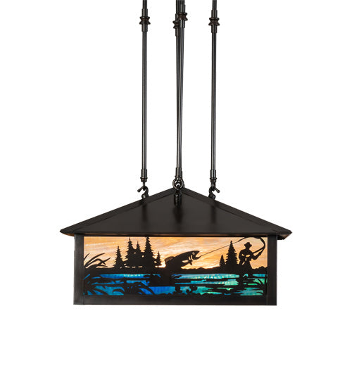 Meyda Tiffany - 236403 - Three Light Pendant - Fly Fishing Creek - Black Patina