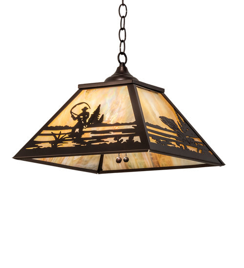 Meyda Tiffany - 237270 - Three Light Pendant - Fly Fisherman - Mahogany Bronze