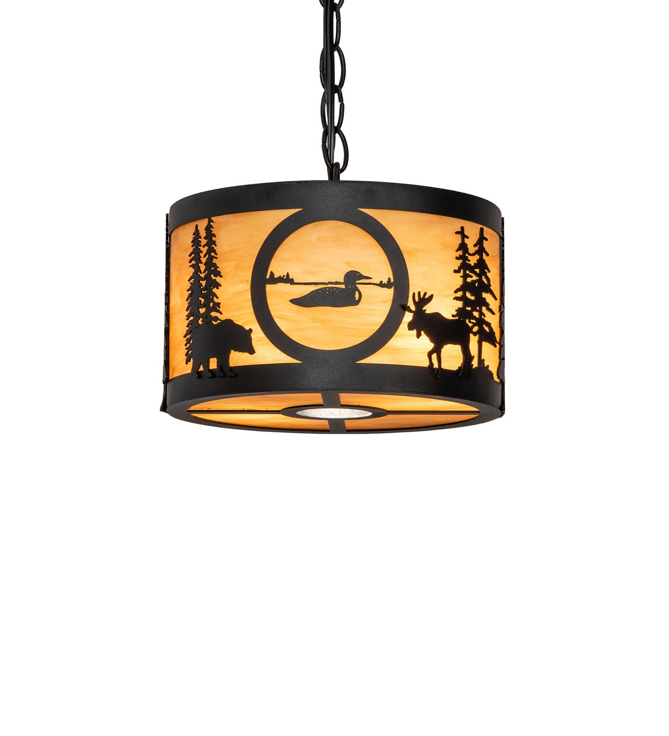 Meyda Tiffany - 240924 - Two Light Pendant - Wildlife At Pine Lake - Textured Black